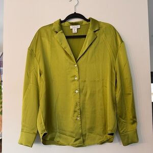 Rachel Zoe Lime Green Silk Button-Up Blouse